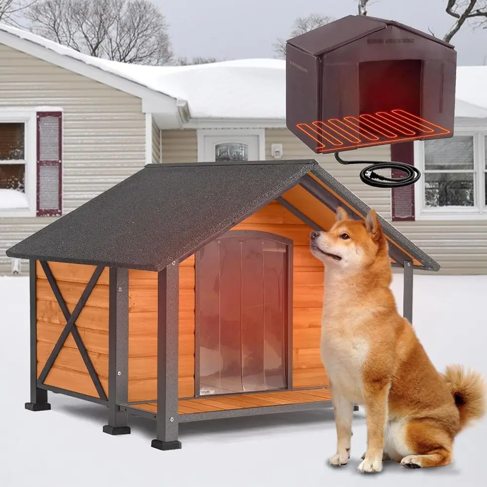 

Изолированный уличный домик для собак с грелками, устойчивая к атмосферным воздействиям деревянная будка с крыльцом, открытой крышей и съемным полом