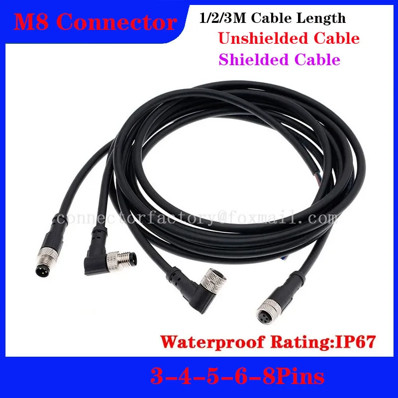 

1M 2M 3M aviation plug M8 formed straight head elbow 3 4 5 6 8Pin IP67 waterproof connector shielded and unshielded wire