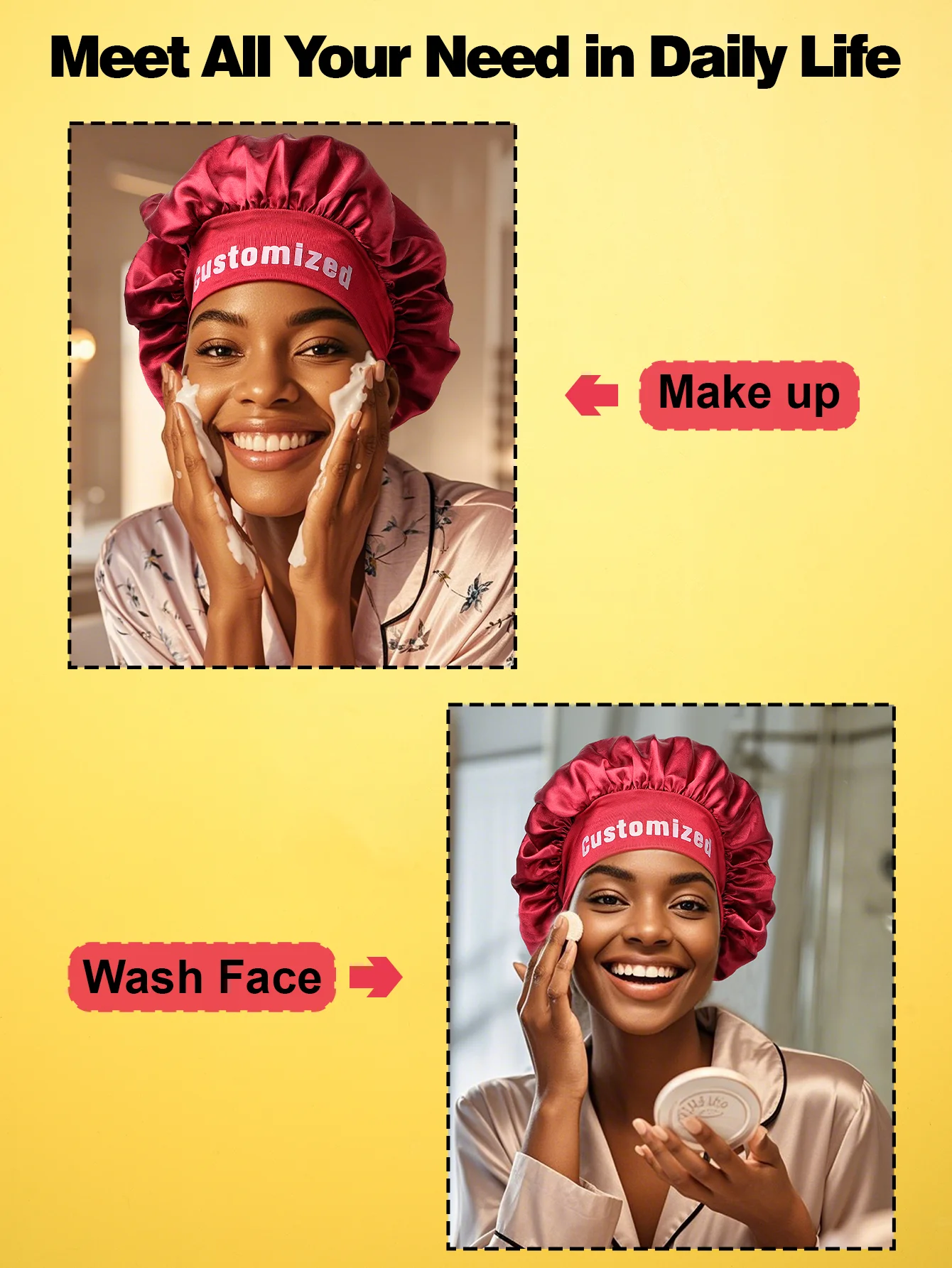 اسم مخصص الحرير بونيه شخصية الساتان النوم قبعة المرأة قابل للتعديل الشعر قبعة الجمال هدية قبعة ليلية أنيقة #4