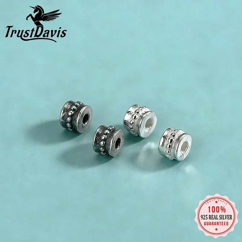 TrustDavis 925 Sterling Silver Vintage Ethnic Textured Spacer Beads Ideal for DIY Jewelry Making Unique Handmade Designs DZ1874