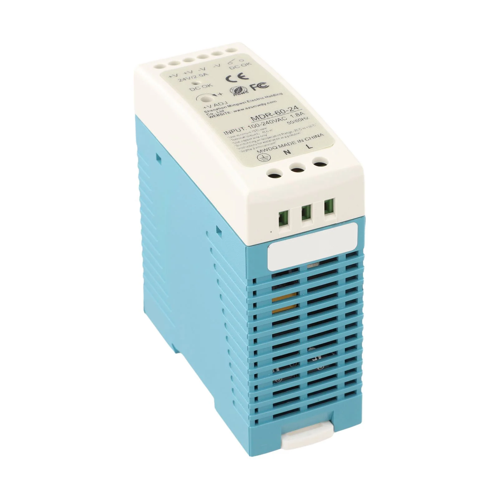 24V 60W DIN Rail Switching Power Supply Model MDR6024 with Reliable Output and Overvoltage Protection Features