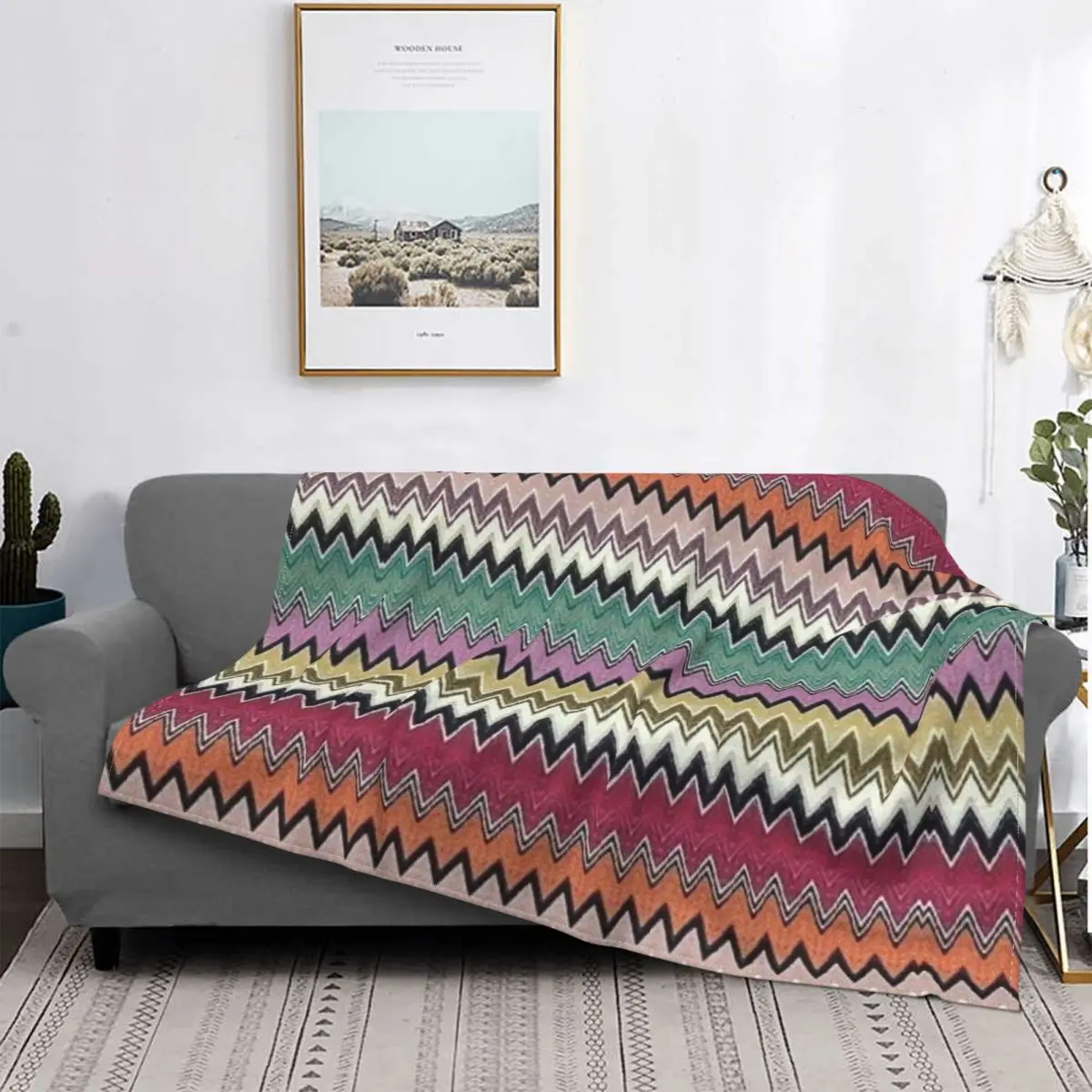 

Colorful Zig Zag Chevron Blankets Breathable Soft Flannel Sprint Bohemian Geometric Throw Blanket for Couch Office Bed