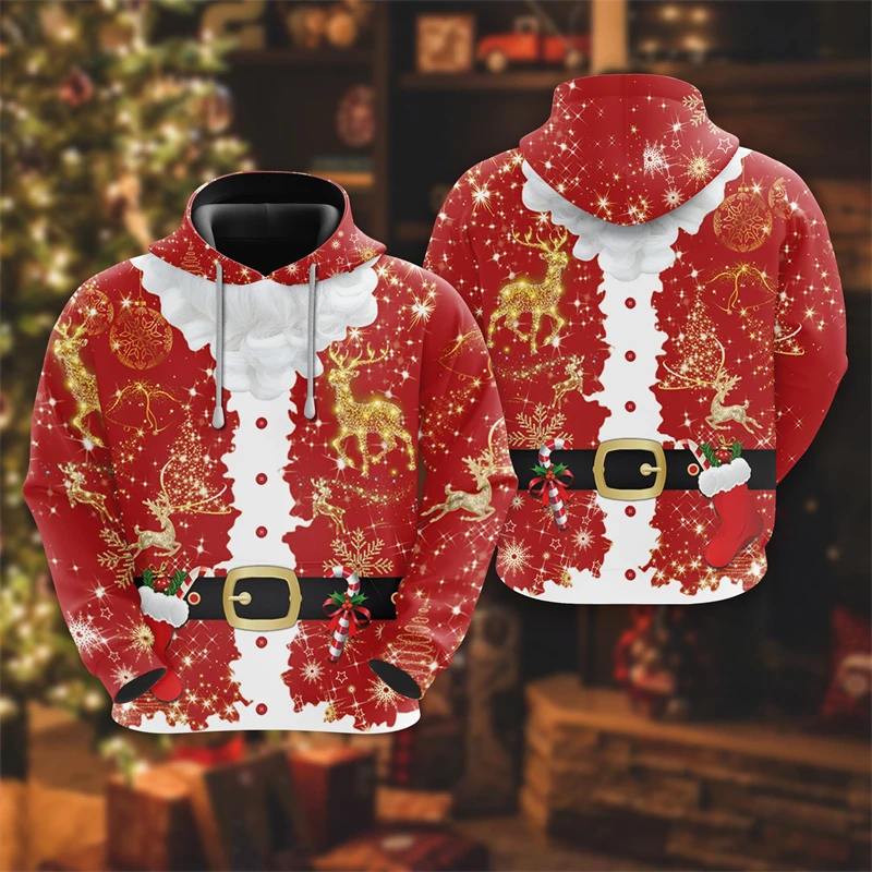 Merry Christmas Men's Hooded Sweatshirt Candy Santa Hat Graphic Sweatshirts Reindeer Xmas Tree Hoodies For Men Snowman Hoody Top