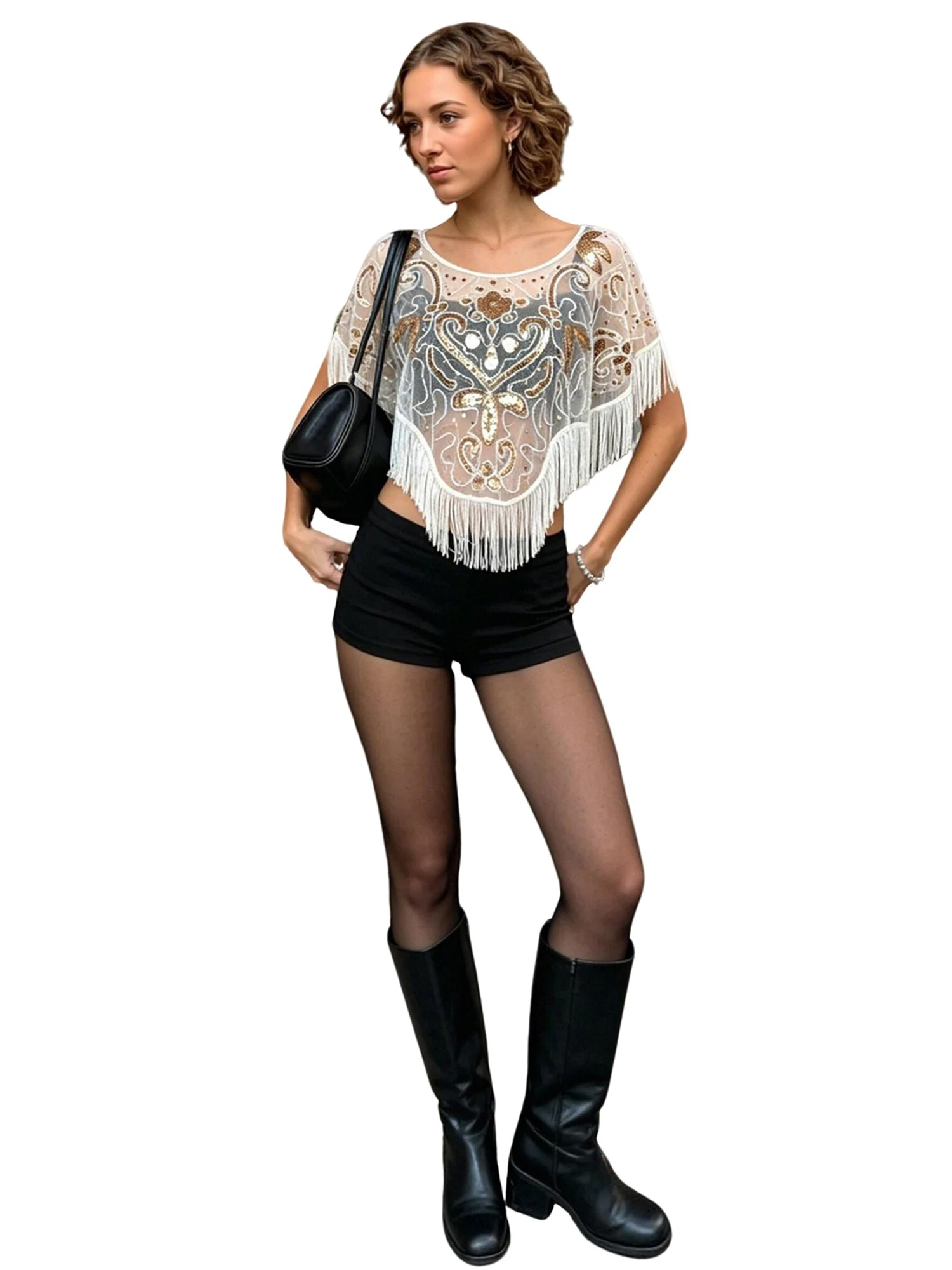 Women Shawls and Wraps for Evening Dresses Sequins Tassel Mesh Formal Shrug