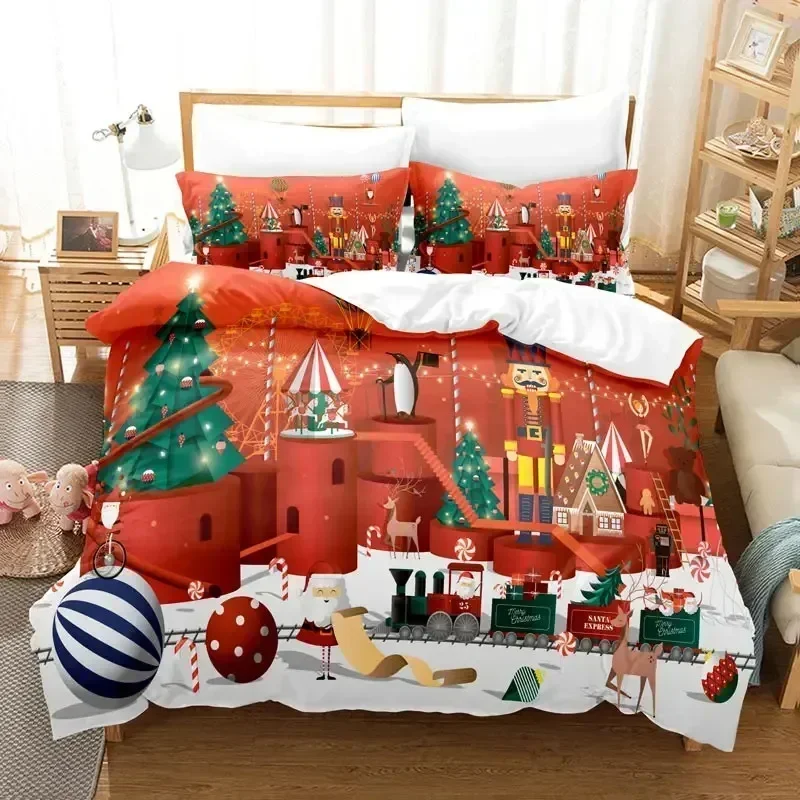 Merry Chrismas Santa Bedding Set Duvet Cover Sheet Printed Bed Set Pillowcase Bed Full Queen King Size Comforter Bedroom