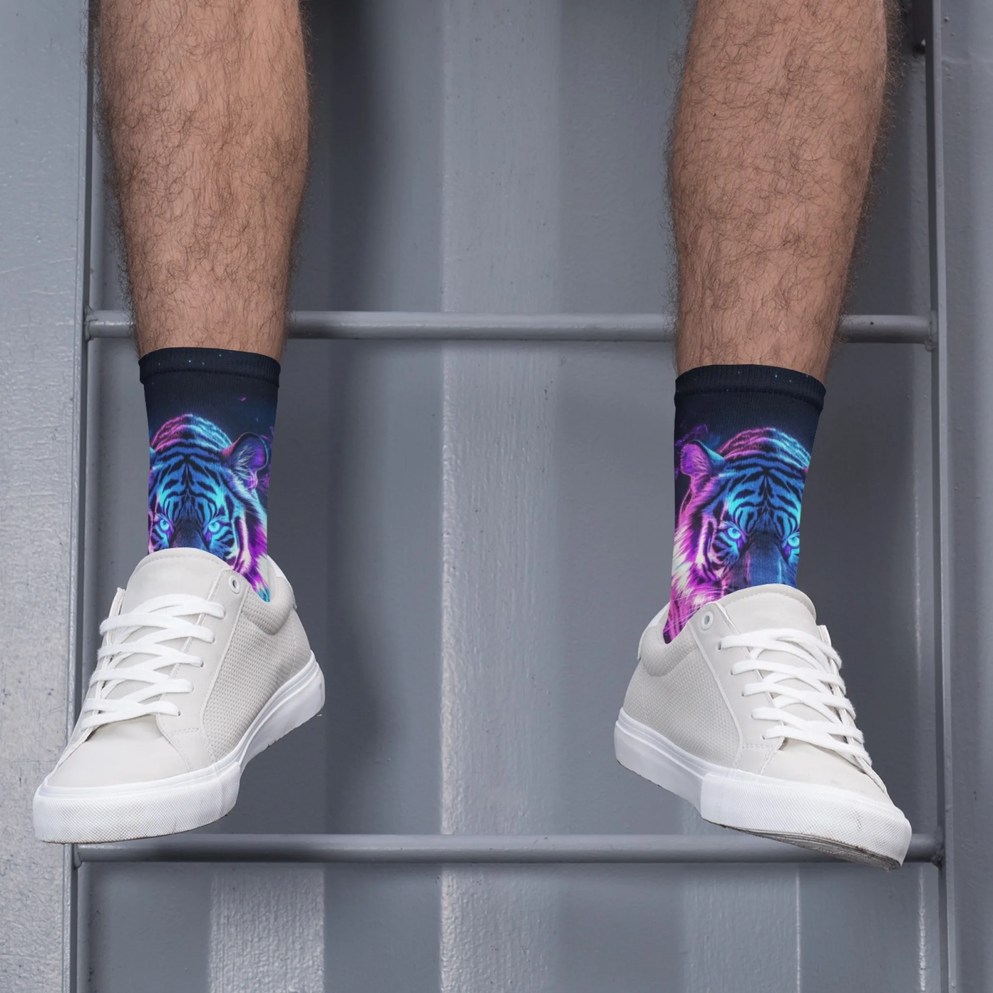 ความแปลกใหม่Neon Tigerถุงเท้าผู้ชายHarajuku Retroสไตล์Happyถุงเท้าตลกStreet Hip-Hopแนวโน้มบุคลิกภาพถุงเท้าอุปกรณ์เสริมของขวัญ