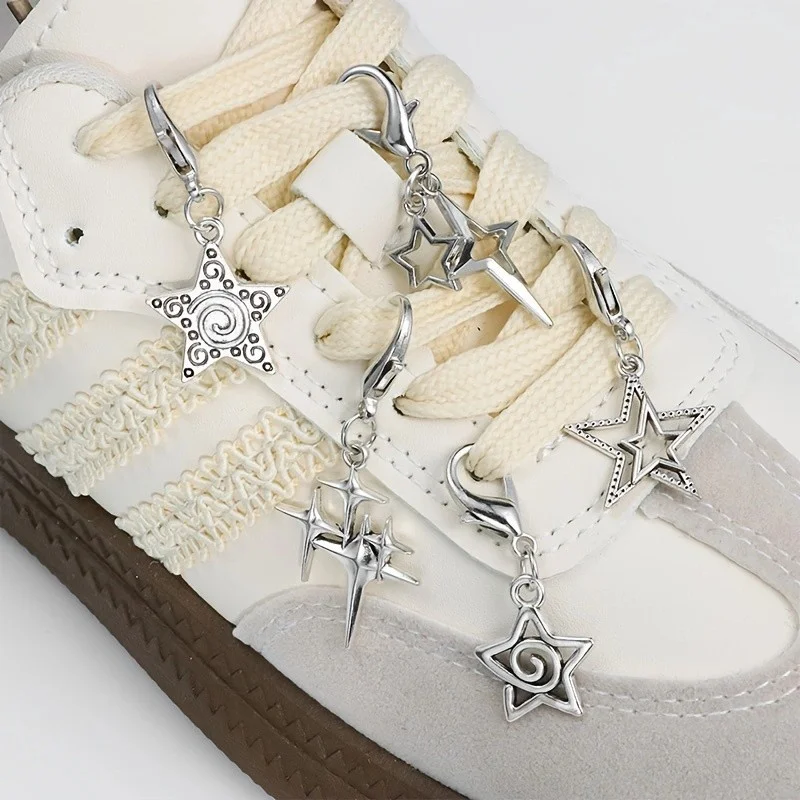 5Pcs Y2K Lobster Buckle Rotating Hollow Star Shaped Pendant, Detachable Shoelace Accessory, Used for Various Shoe Decorations