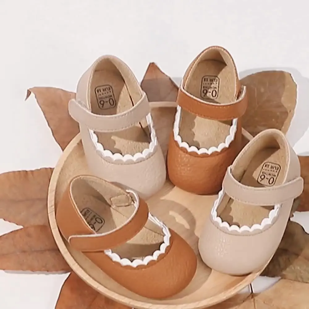 

New Baby Girl Princess Dress Shoes Pu Leather Infant Flat Rubber Soft Anti-Slip Newborn Wedding Shoes First Walker