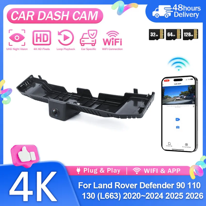 Dash Cam 4K Plug and Play WiFi & APP Cars DVR For Land Rover Defender 90 110 2020-2026 2160P UHD Video Recorder