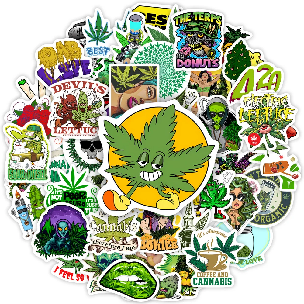 Weed Leaf Smokes Stickers Quirky DIY Toy Decorative Graffiti Decal for Phone Laptop Water Bottles Scrapbook Waterproof