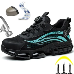 Rotating Button Security Men Sport Shoes Fashion Work Boots Steel Toe Shoes Anti Smashing Anti Stabbing Indestructible Shoes New