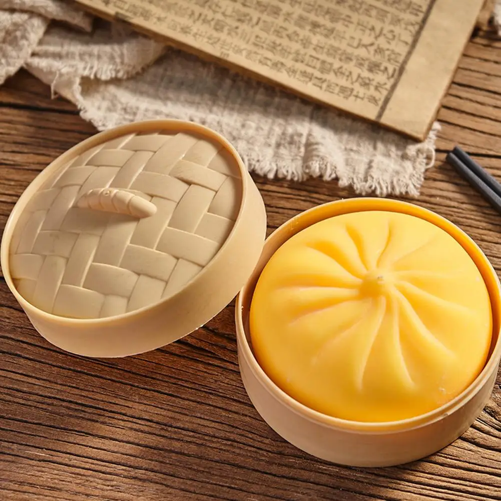 Dumpling Stress Balls Fidget Sensory Toy Squeeze Dough Ball Stress Relief Toy Bun with Food Steamer Anxiety Relief