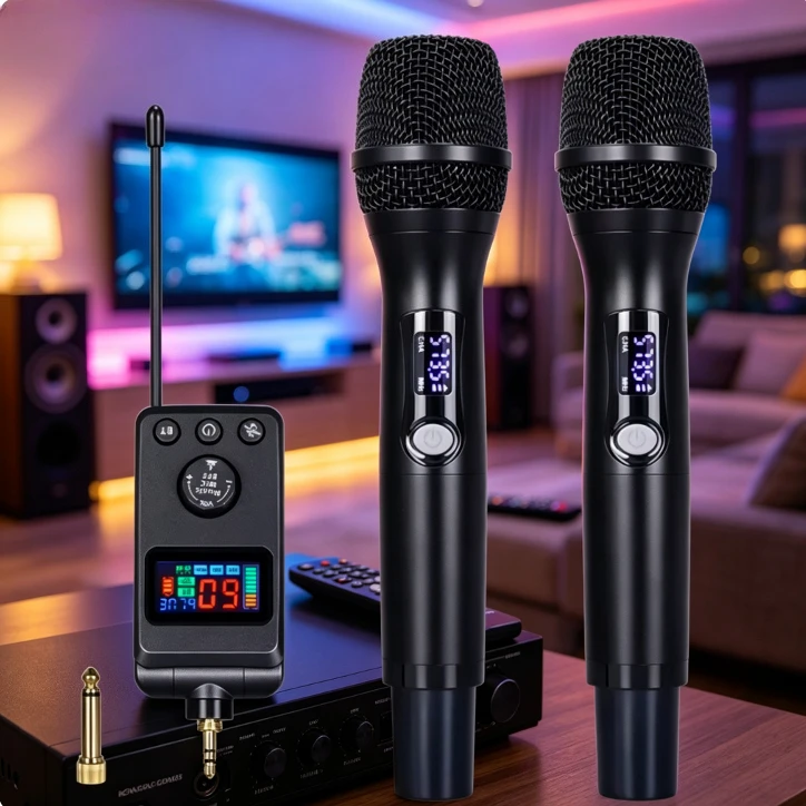 Dual UHF Wireless Handheld Microphone Rechargeable Dynamic Mic System for Stage Karaoke Performance