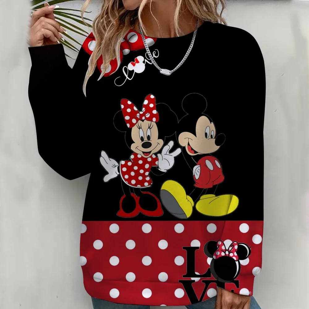 المرأة هوديي الخريف / الشتاء جديد Y2K ميكي ماوس الكرتون المطبوعة أزياء جولة الرقبة فضفاضة مريحة طويلة الأكمام هوديي