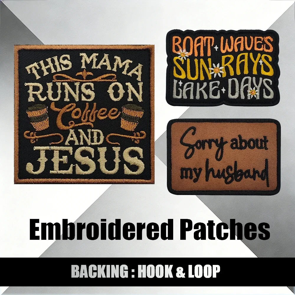 

Винтажные вышитые нашивки с юмористическими цитатами на фактурном фоне с креплением на липучке для DIY-проектов