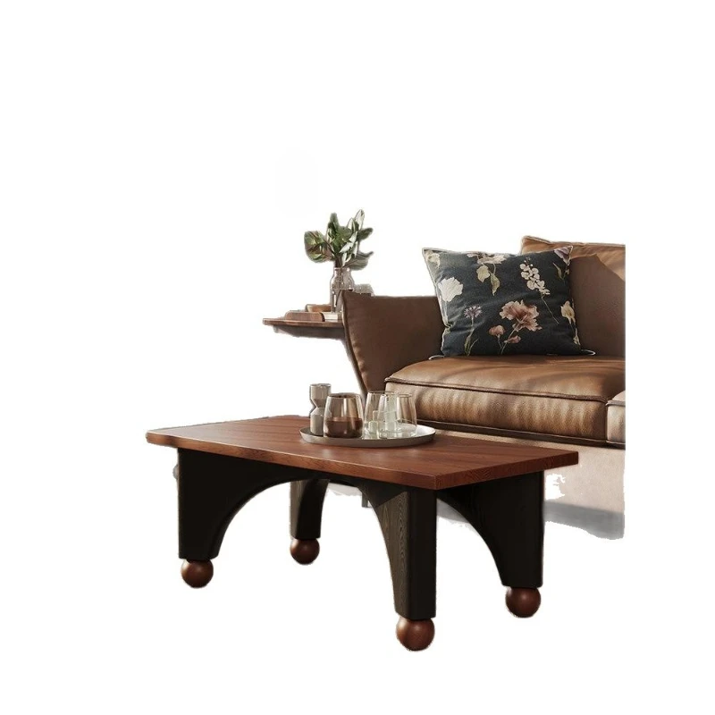 French retro, solid wood coffee table, wabi-sabi living room for home use, medieval sofa side table