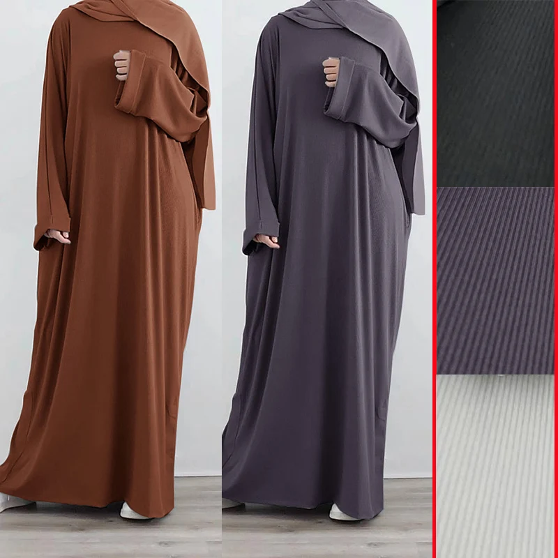 Corduroy Abaya Winter Thick Warm Ramadan Islamic Clothing High Quality Muslim Women\'s Long Sleeve Dress MU-657