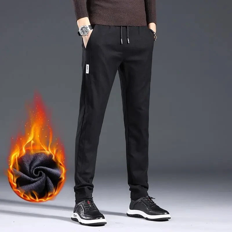 

Men Winter Smart Casual Snow Warm Plush Suit Pants Male Fleece Lined Thickened Blazer Pants Breathable Slim Fit Trousers