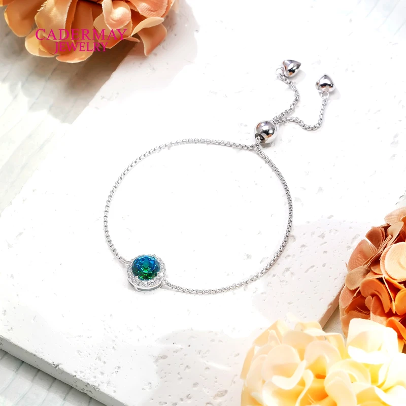 

High Quality Uniqe 925 Silver Bracelet 8mm Round Dark Blue Two Color CZ Zircon Halo Bracelet Gifts for Women & Girls