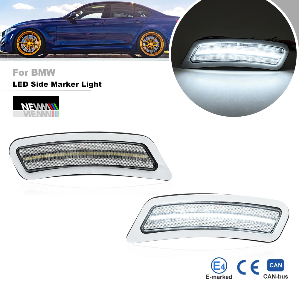 

Замена отражателя переднего бампера для BMW F80 M3 2014-2018 F82 F83 M4 2014-2020, белые/янтарные светодиодные боковые габаритные огни на крыле