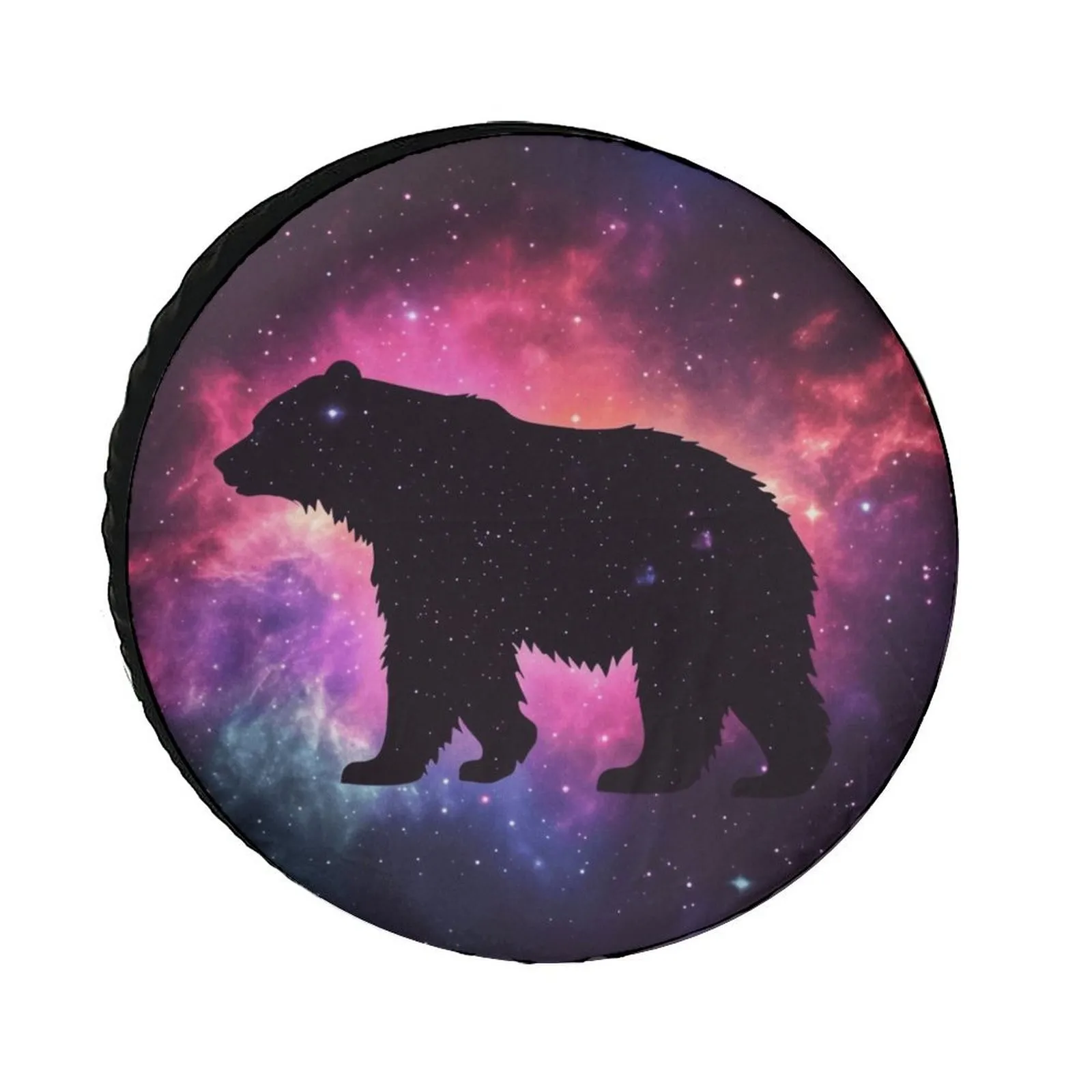 Funda para neumáticos con silueta de oso Galaxy, duradera, impermeable, de poliéster, protector de rueda de repuesto estético para exteriores