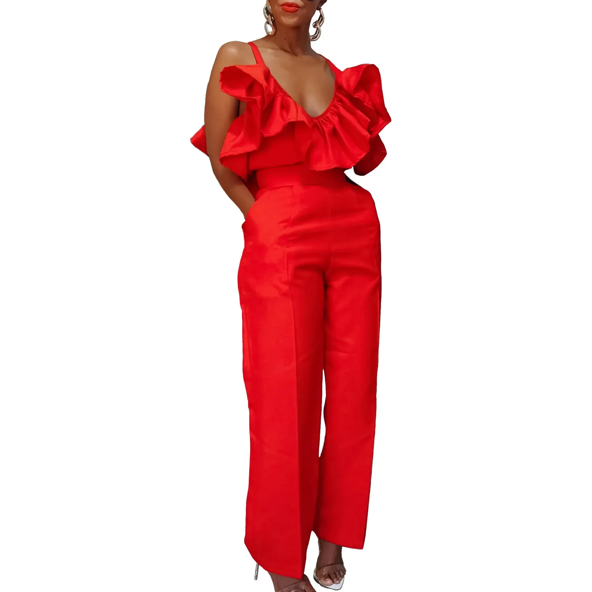 2024 Africa Clothes for Women Summer Elegant V-neck Sleeveless 2 Piece Top Long Pant Matching Sets Outfits S-3XL Africa Clothing