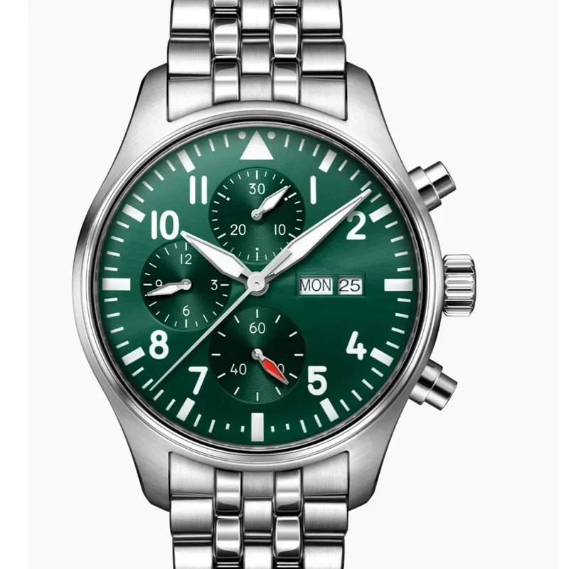 ساعة يد ميكانيكية أوتوماتيكية فاخرة للرجال مقاس 43 ملم من الفولاذ المقاوم للصدأ كبيرة من الجلد الأسود والبني