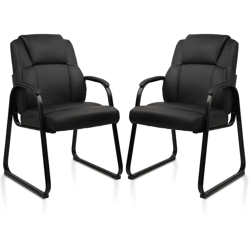 Oice Gt Chair Leather Retion Chair with Bonded Padded Arm Rest and Sled Base Desk Chair No Wheels or Retion Conerence Waiting Ro