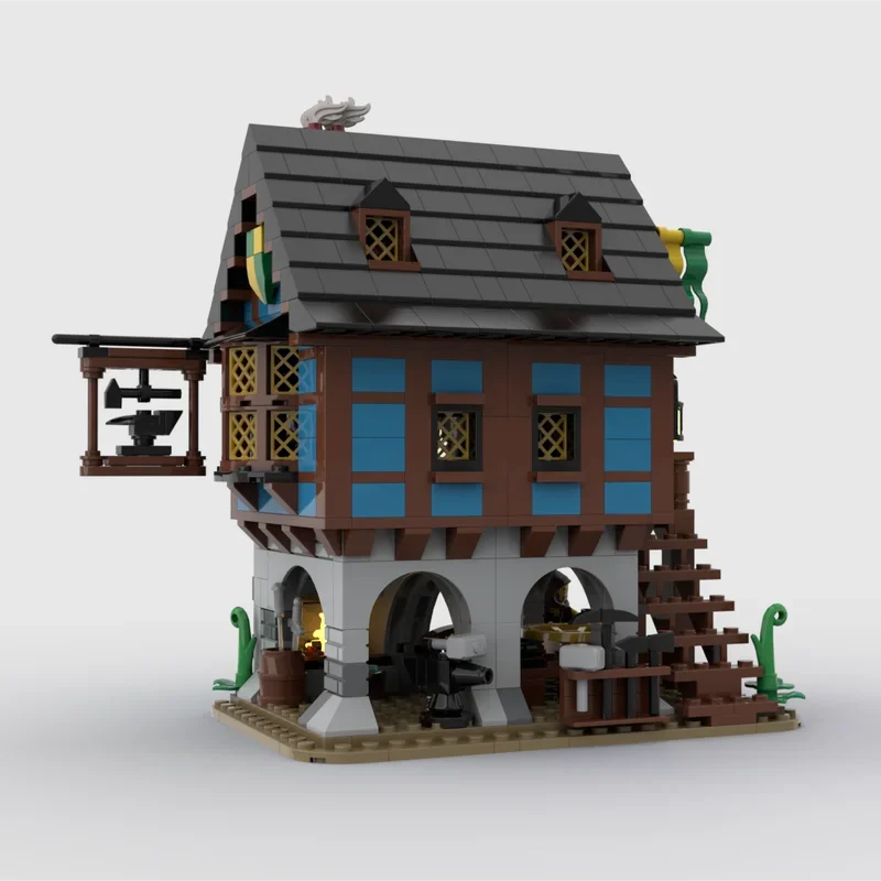 DIY custom MOC building blocks toy Medieval Alley blacksmith model 658pcs Creative holiday gift