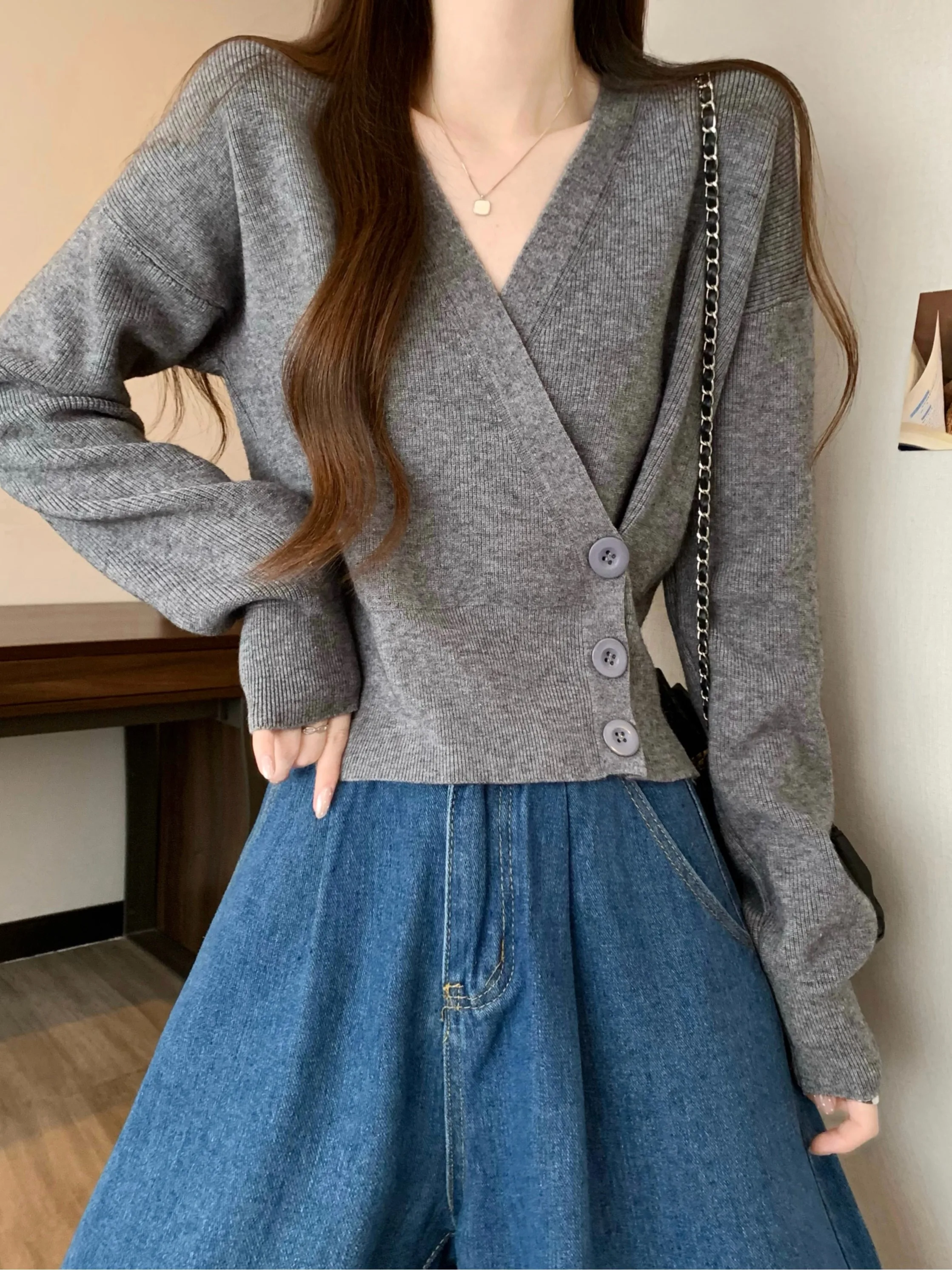 

Eeni Cross V-Ne Long Sve Трикотажная основа irt Женская осень-зима Роскошная внутренняя одежда Sensation Ele Small Top