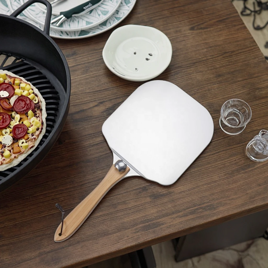 High Quality Aluminum Pizza Peel Customized Wooden Handle Pizza Shovel Kitchen Baking Pizza Spatula