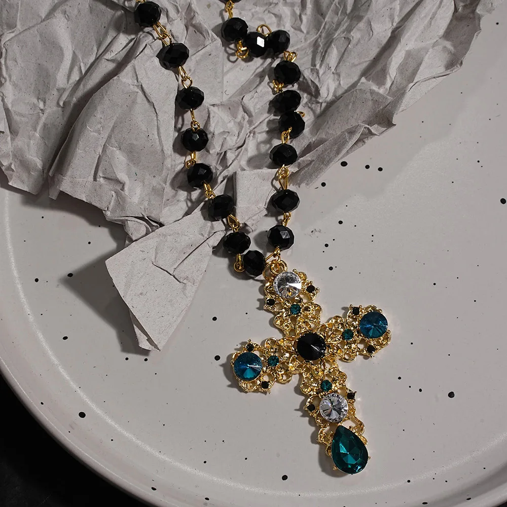 

Gothic court style artificial crystal cross necklace pendant for women, Baroque Bohemian style