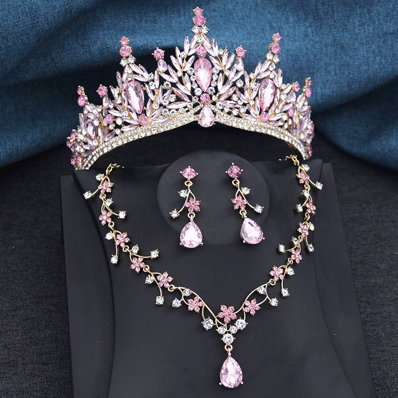 

Luxury Princess Bridal Jewelry Sets for Women 3Pcs Set Tiaras and Necklace Earrings Wedding Crown Brides Jewelry Accessories