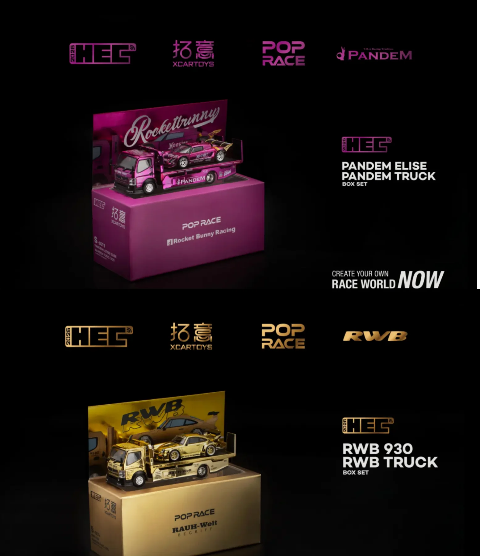 

HEC2026 North Exhibition Limited POP RACE 1:64 Mitsubishi PANDEM FUSO-300 PANDEM FUSO-300&PANDEM ELISE! Flatbed trailer package