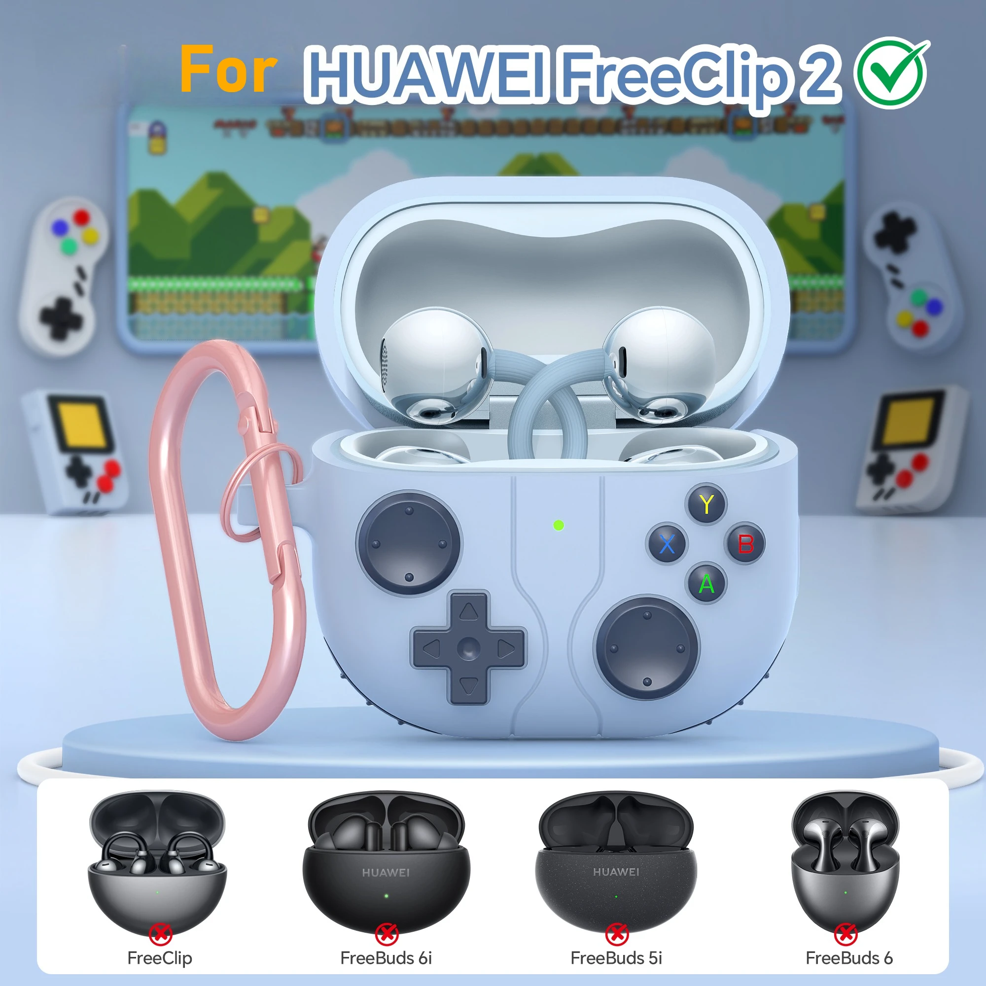 

3D 2025 New For Huawei FreeClip 2 Case Game Player Design with Keychain Silicone Protective Cover For Huawei FreeClip 2 2025