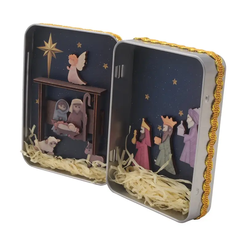 Christmas Nativity Jesus Nativity Set Family Nativity Scene Handmade Cabin Box Theater Desktop Ornaments For Xmas Decor-ABGL