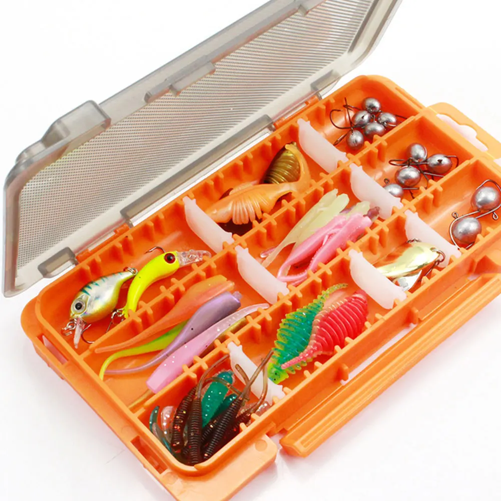 63-teiliges Angelköder-Set, weiche und harte Köderhaken, Wirbel mit Tackle-Box, Angelköder-Set, Angelzubehör, Geschenke für Männer