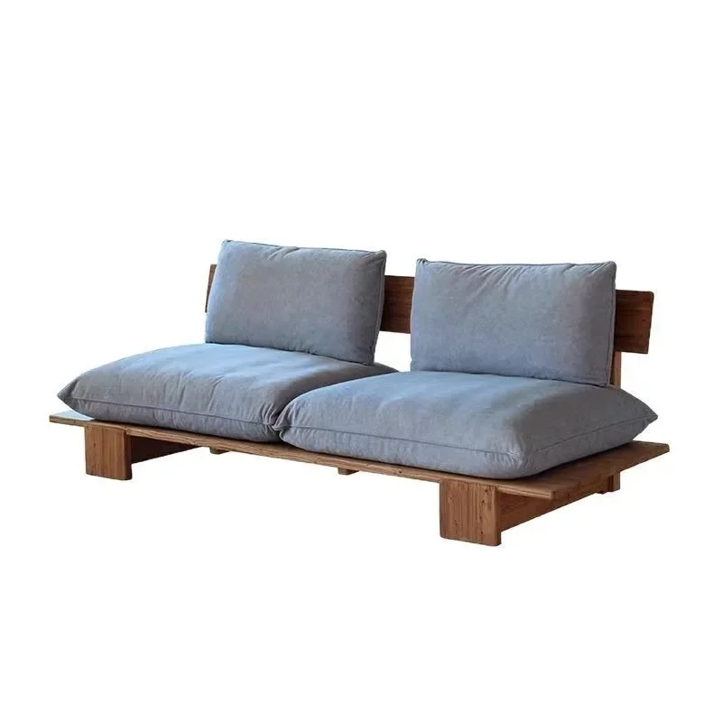 Japanese-style solid wood log old elm straight-row sofa combination double straight-row atmosphere three-person sofa chair