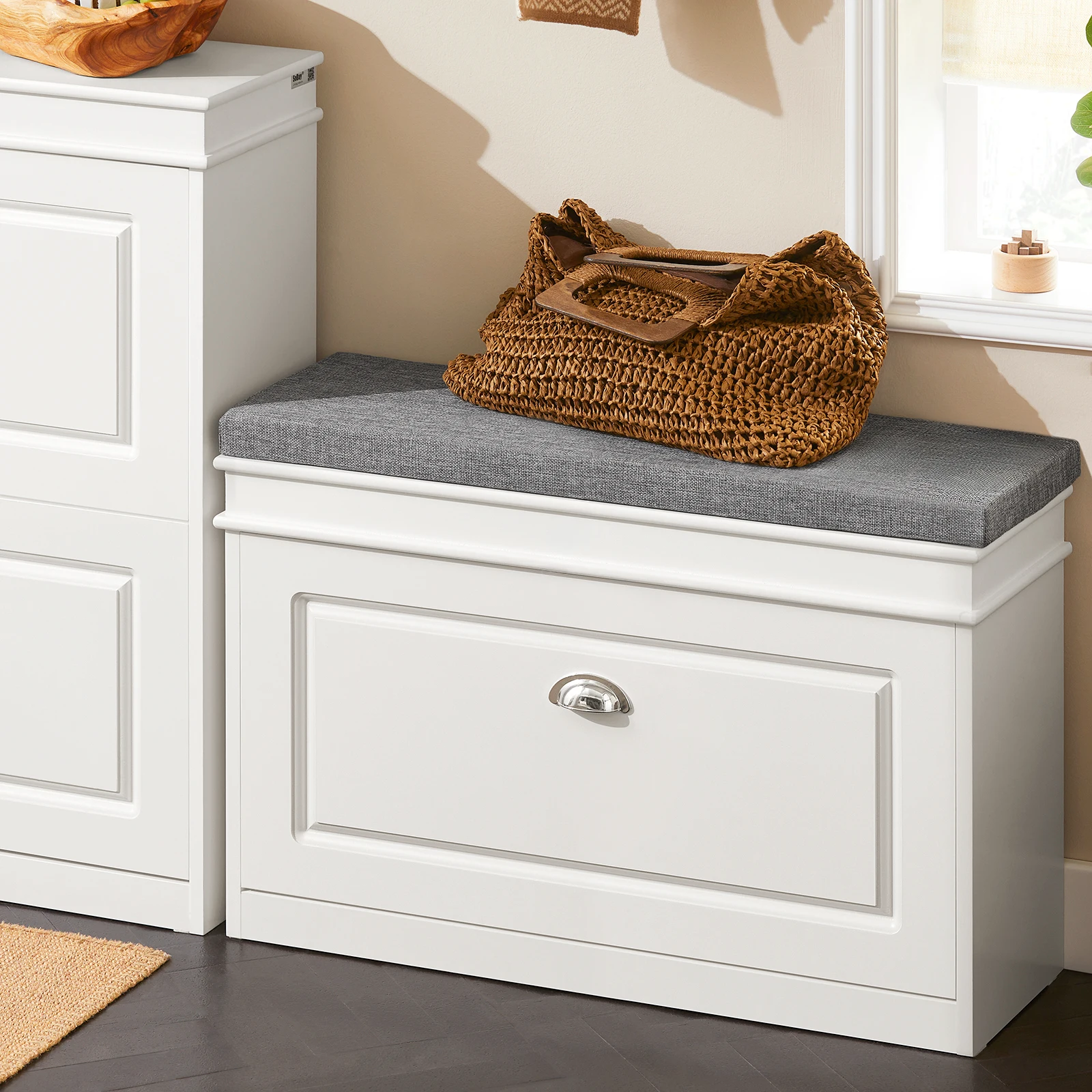 SoBuy FSR82-L Armoire à chaussures avec rabat Banc à chaussures avec coussin de siège Commode à chaussures Banc BHT environ. 75x51x24cm