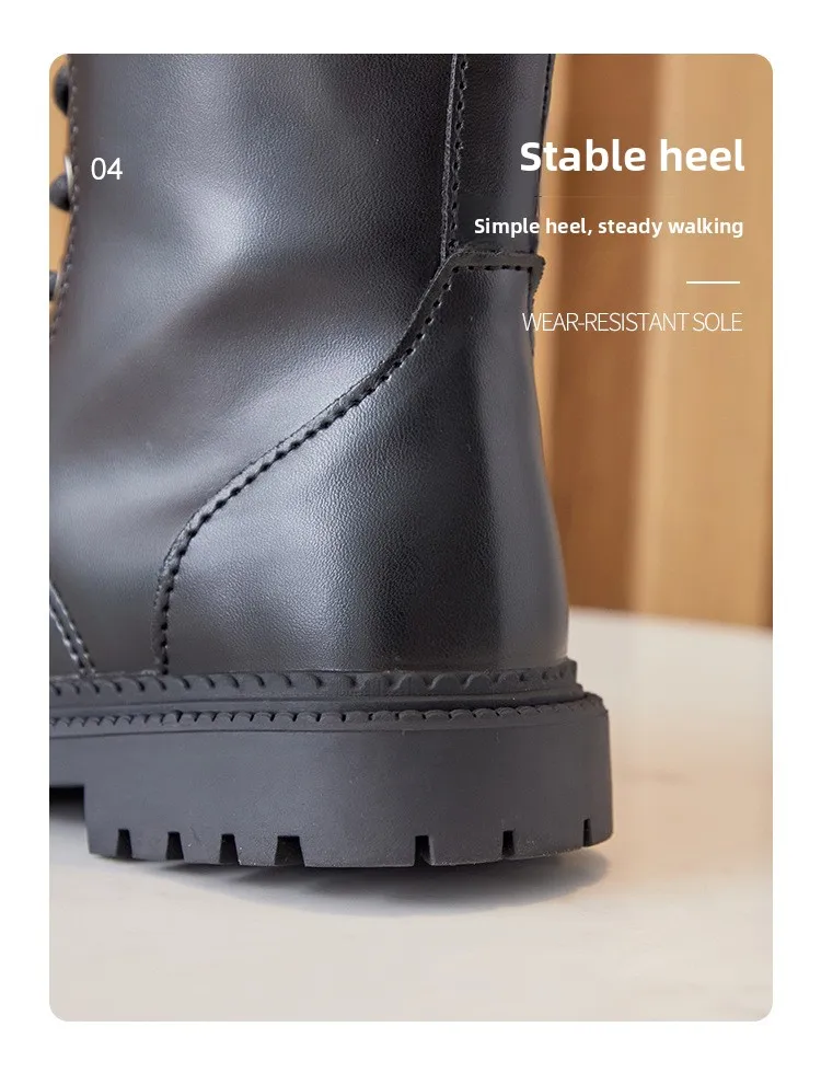 Rutschfeste Winterstiefel für Teenager-Mädchen, Punk-Gothic-Knöchelstiefel, Alltagsstiefel, mittelhohe Stiefel aus Kunstleder mit seitlichem Reißverschluss. – Detail 8