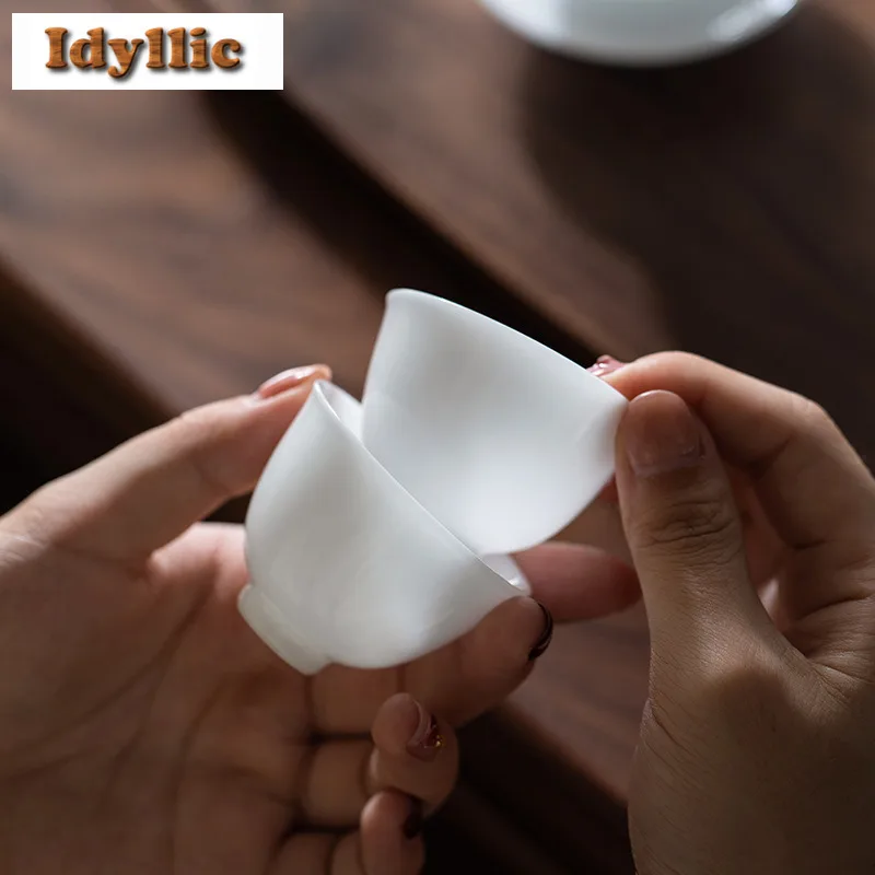 2pc/lot Mutton Fat Jade Ice Seed Teacup Zen Tea Bowl Set Of Cups Tea-tasting Smelling Cup Jianzhan Master Cups For Tea Gift 40ml
