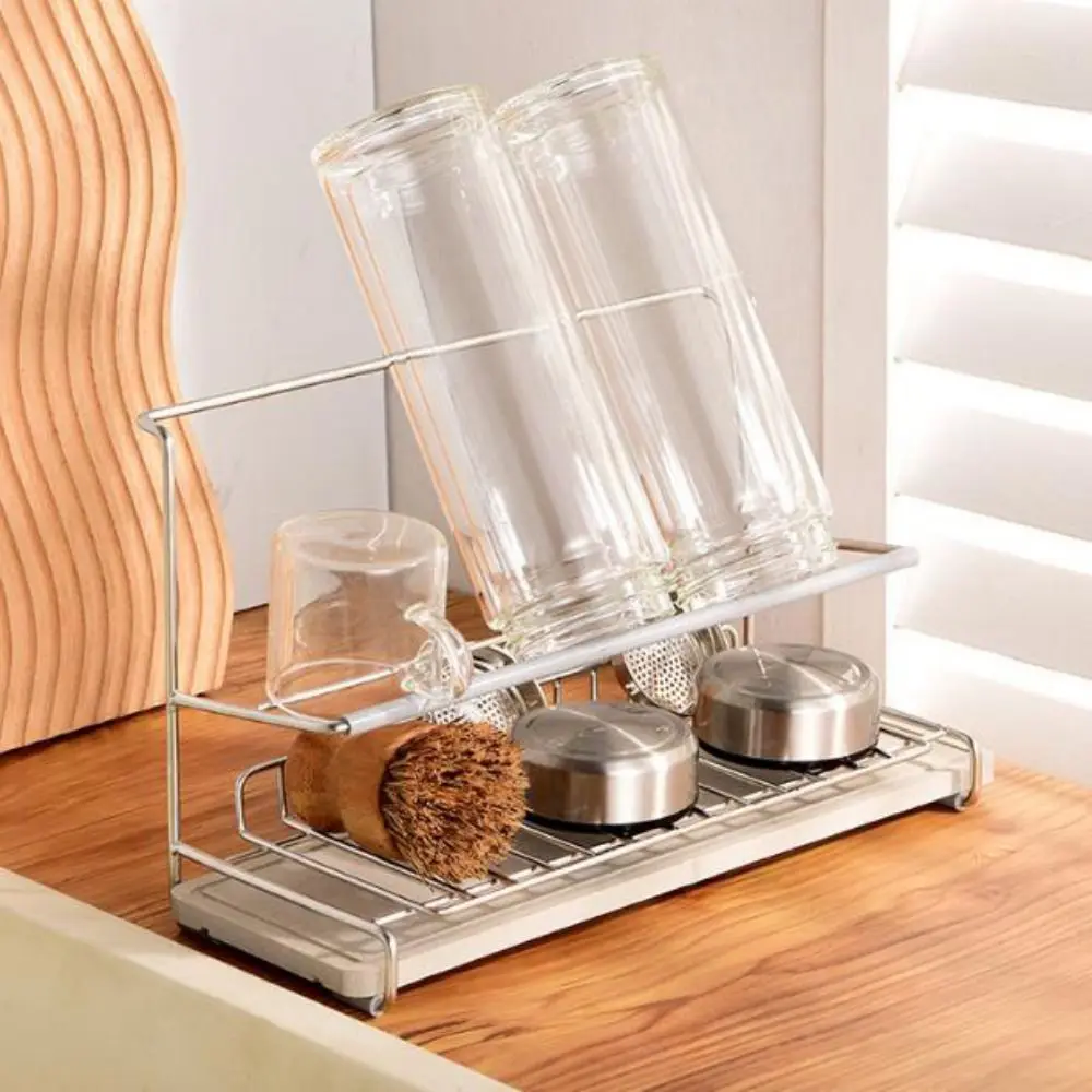 Stainless Steel Double-layer Water Cup Rack Anti-Fall Saving Space Cup Drying Rack Large Capacity Cup Organizer Desktop