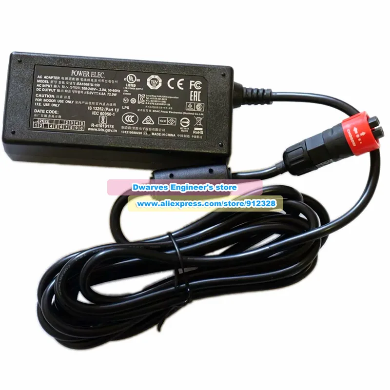 EA10681U-150 AC Adapter Genuine EDAC 15V 4.8A 72W for Aputure/Amaran P60c RGB P60x Lights Power Supply