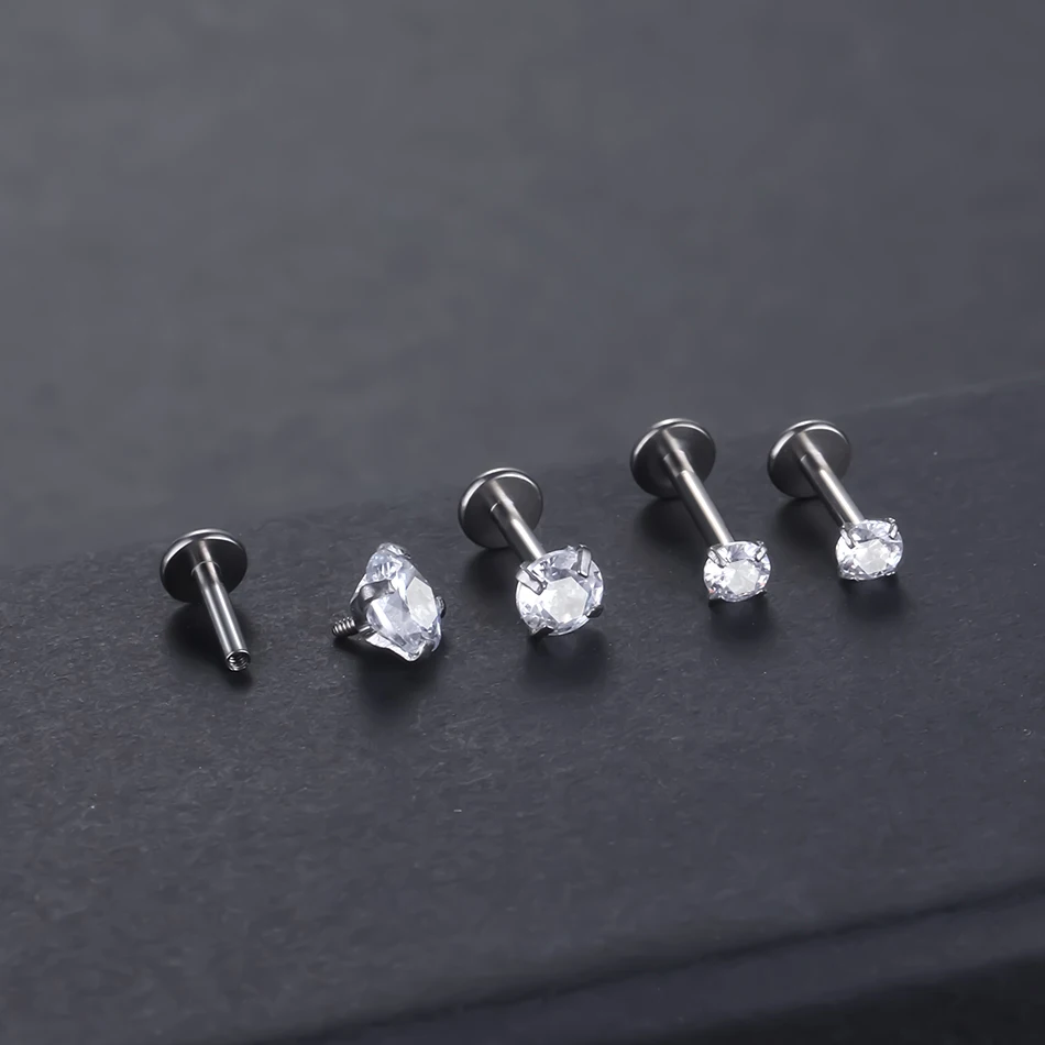 1PC Steel Prong Gem Lip Monore Rings Internally Thread Labret Stud Rings Crystal Ear Cartilage Tragus Helix Piercing Jewelry 16G image 5