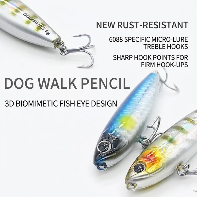 Floating Z-Walking Pencil Fishing Lures - 2.8g 6g Gravity Transfer Stickbaits Artificial Hard Bait with Treble Hooks for Bass