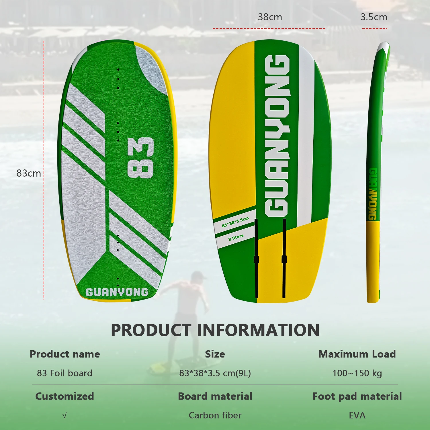83cm Carbon Fiber Hydrofoil Surfboard - High Performance Small Size Non-Powered Water Sports Surfing Board with 9L Capacity