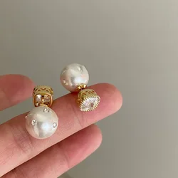 Vintage Charm Zircon Imitation Pearl Statement Earrings for Women Back Front Engagement Wedding Party Versatile Jewelry Gifts