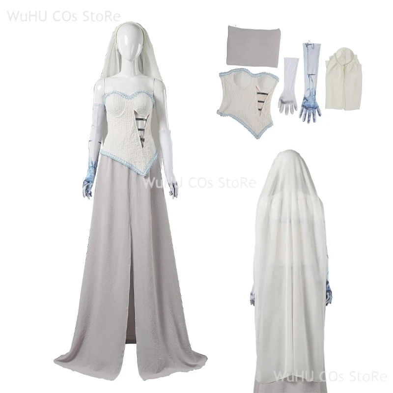 Corpse Masquerade Bride Emily Cosplay Fancy Dress Costume Wig Zombie Ghost Halloween Party Dress up Women Scary Gothic Suits