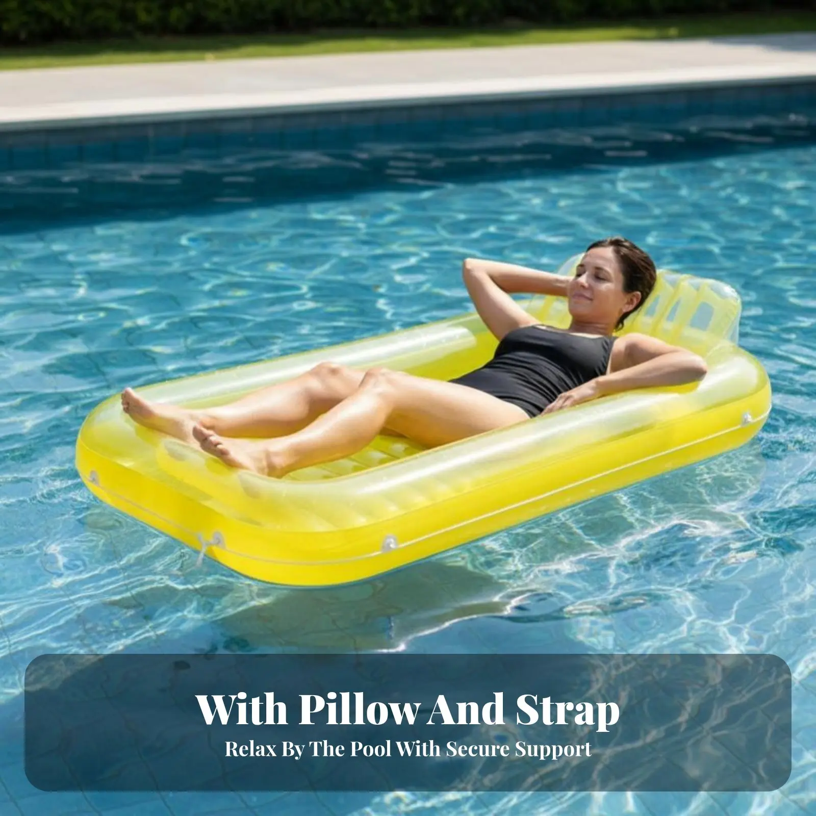 Aufblasbares Wasserbett, Rechteckige Pool-Luftmatratze mit Kissen, Aquatische Liege, Tragbar