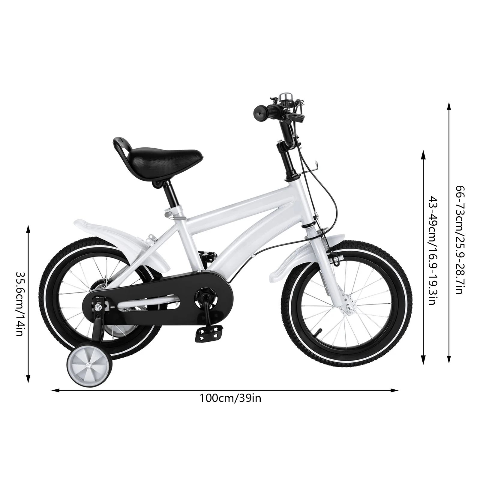 14 inch kinderfiets met zijwiel voor jongens en meisjes van 2-5 jaar, in hoogte verstelbare kinderfiets wit/geel/rood/blauw